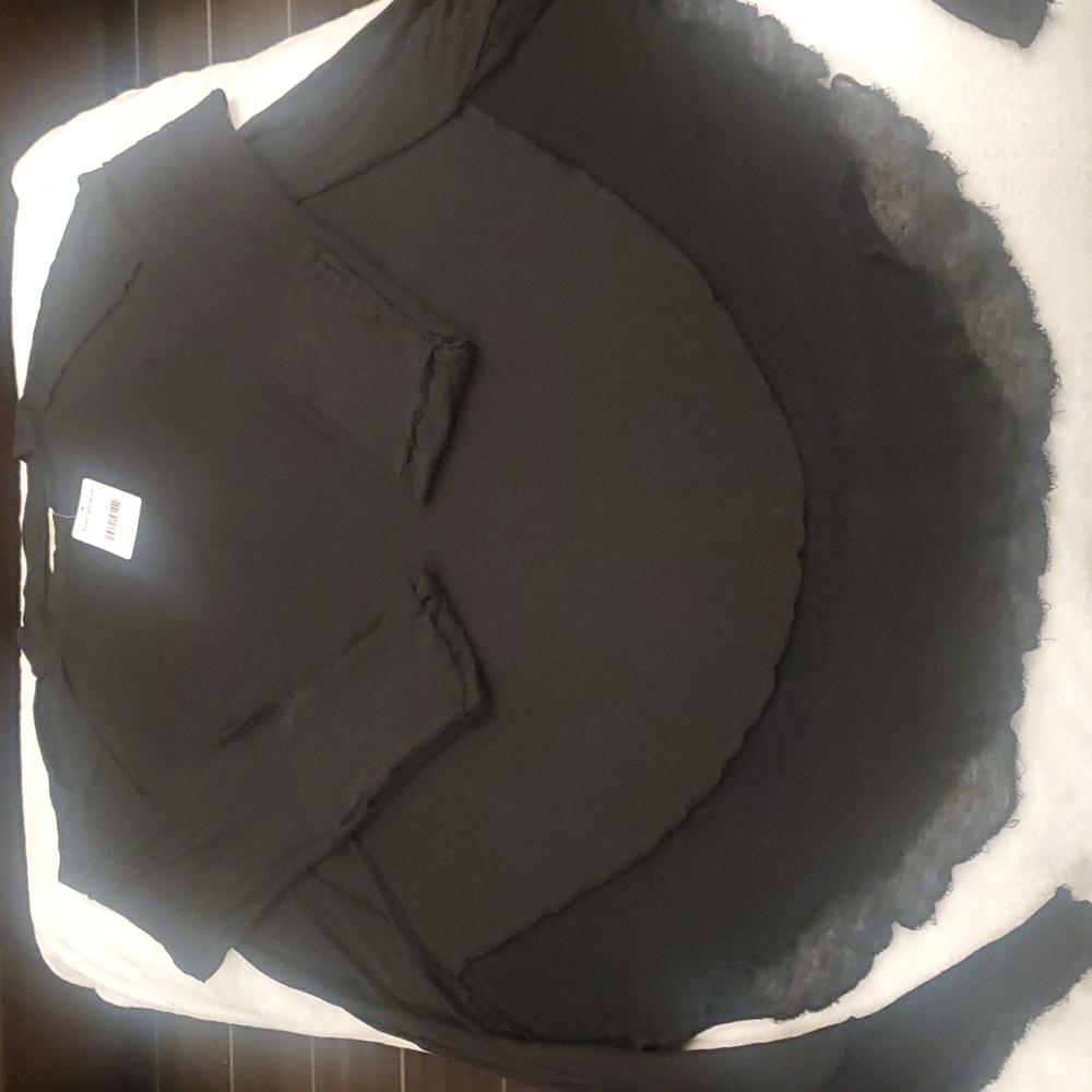 Free People  Washed Black Tunic Top With Gauze Bottom  Edging Size L NWT - Picture 2 of 8